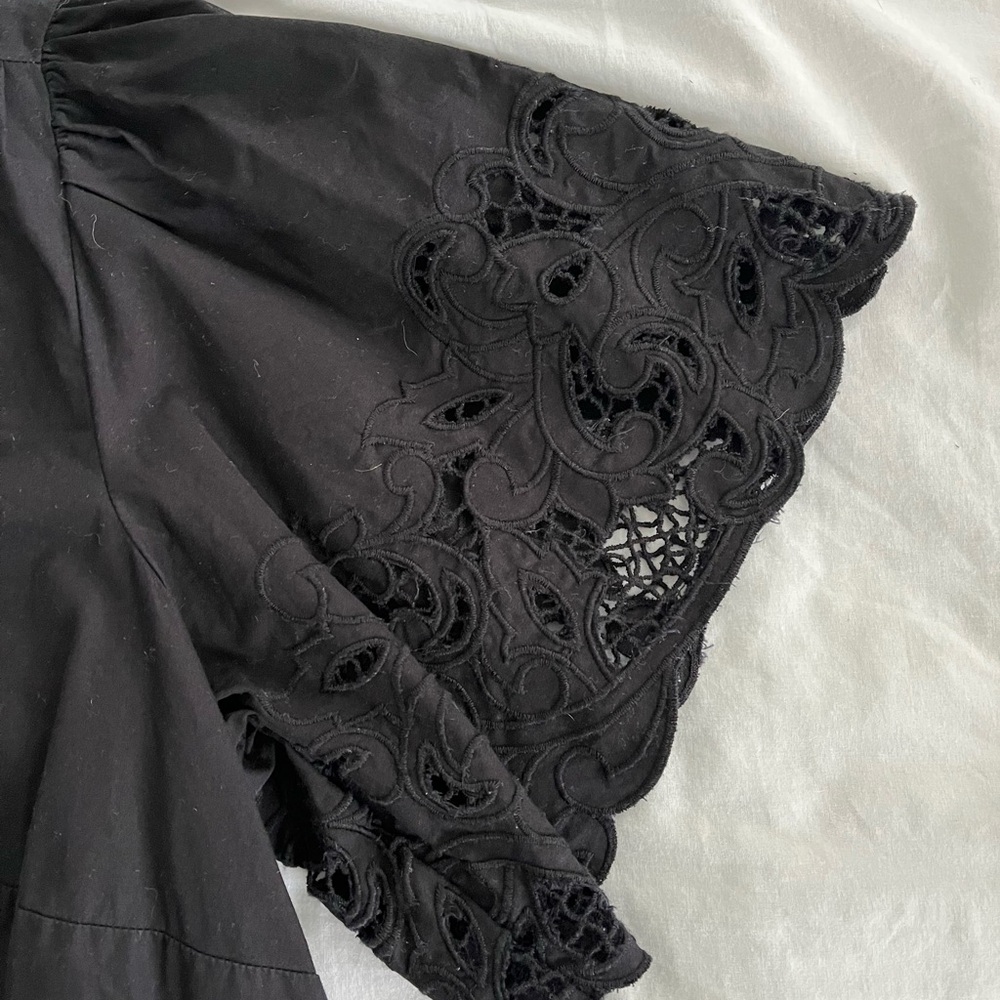 Anne Klein Black Embroidered Flutter Sleeve Top - Picture 6 of 9